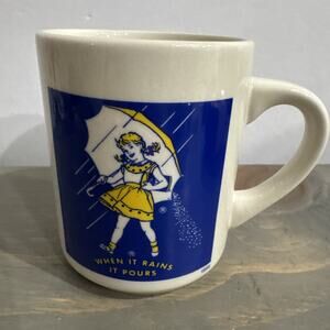 Morton Salt 1956 Logo Coffee Mug/Cup "When it rains it pours" vintage porcelain